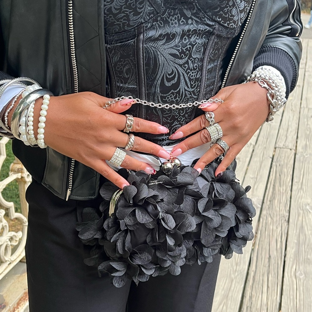 Elegant Black Floral Clutch